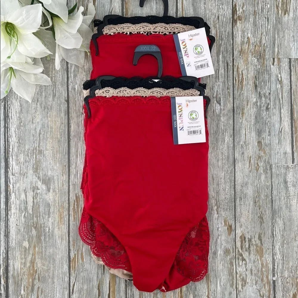 Women's Microfiber & Lace Hipster Panties Underwear 2, 3-Packs Size XXXL